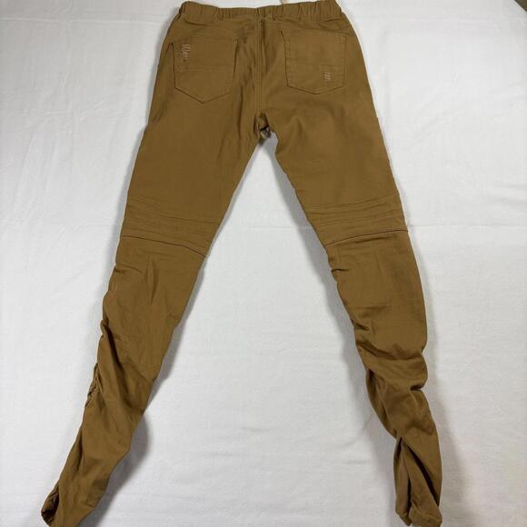 Moto Jogger Pants Mens M Tan Biker Distressed Zipper Streetwear Skinny Fit Y2K - Picture 7 of 8
